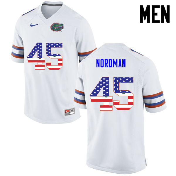 Men Florida Gators #45 Charles Nordman College Football USA Flag Fashion Jerseys-White